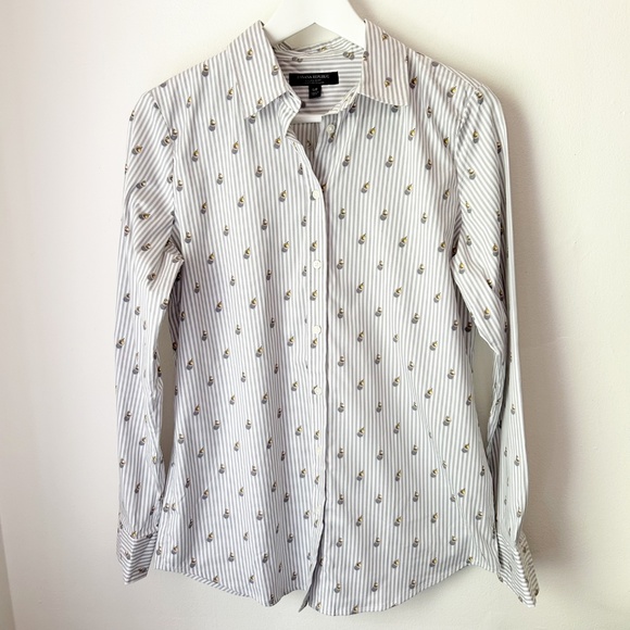 Banana Republic Dillon Grey White Stripe Button Up Shirt with Ornament Pattern S - Picture 2 of 7